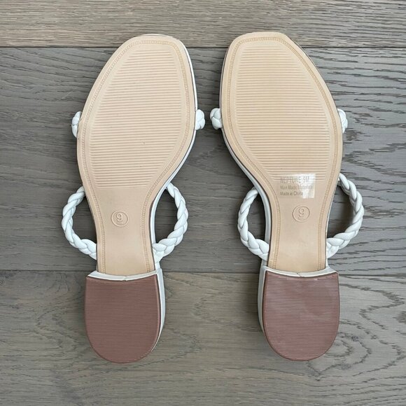 Cushionaire Neptune Braided Two Band Block Heel Vegan Leather Sandal Ivory Sz 9 - Picture 5 of 7